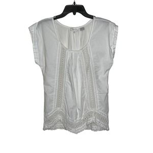 Miss Me Top Size Small White With Lace 100% Cotton Womens‎ Blouse Shirt